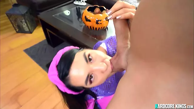 Asian rides huge knob at Halloween