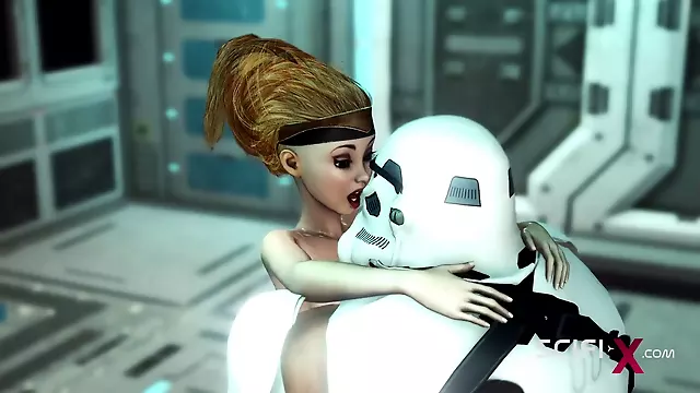 Naughty space babe takes a wild ride with a stormtrooper in a galactic adventure