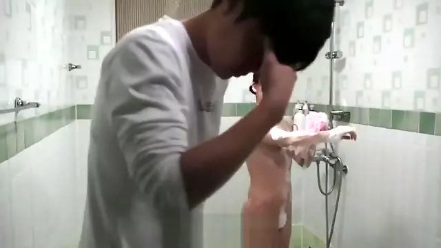 horny korean couple having hot shower fuck