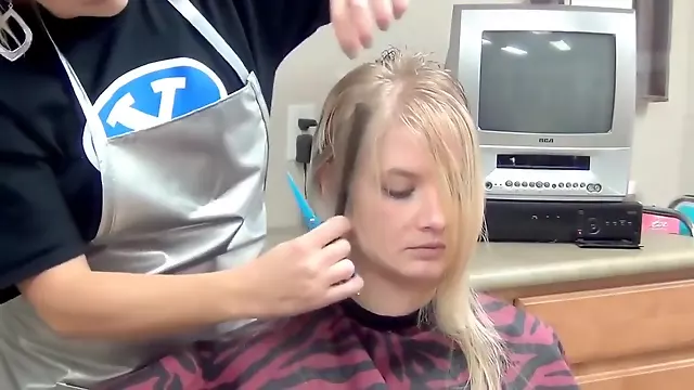 blonde long to very short haircut