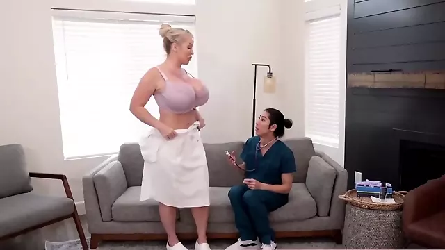 Busty and bubbly mature doctress having fun with the new and clueless nurse guy