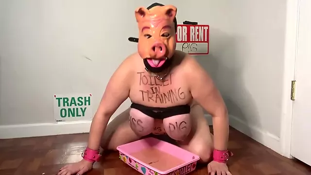 Pigslave Oinks & Fucks Its Ass After Licking Up Piss