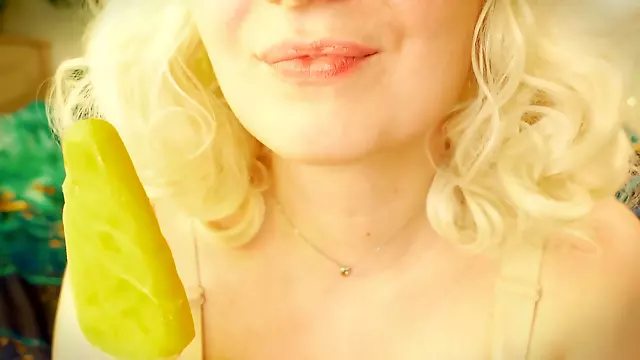 Blonde Arya Grander's ASMR Mukbang - Sensually chomping on ice-juice with braces