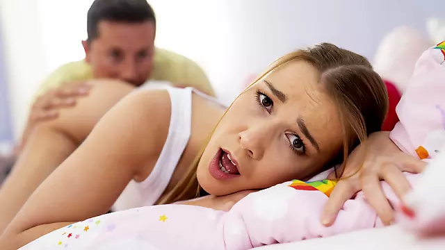 Long-haired schoolgirl Alexis Crystal satisfies her boyfriend in bed