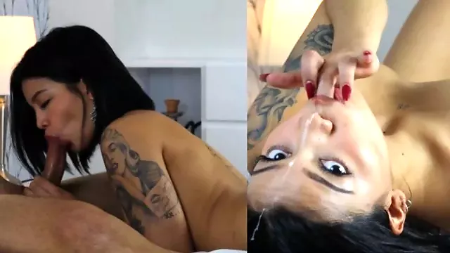 Beatiful Silvialovers gives amazing deepthroat, gets hard fuck and cumshoot on her mouth.