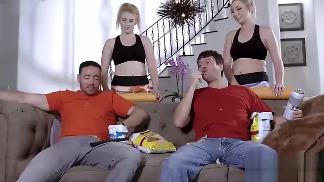 Kinsley Anne and Zoe Parker give their dads some super aerobic cockrides