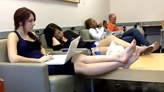 Voyeur Filming Tired Womens Sensitive Feet And Toes At The Airport