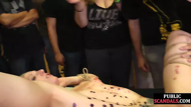 Public anal babe wax covered n whipped in front of many ppl