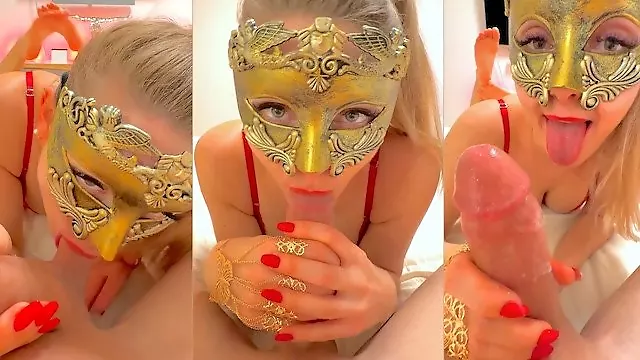 Christmas Blowjob with Red Nails, Lips, Lights & Lingerie