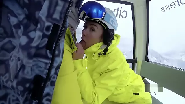 4K Public cumshot on mouth in ski lift Part 2