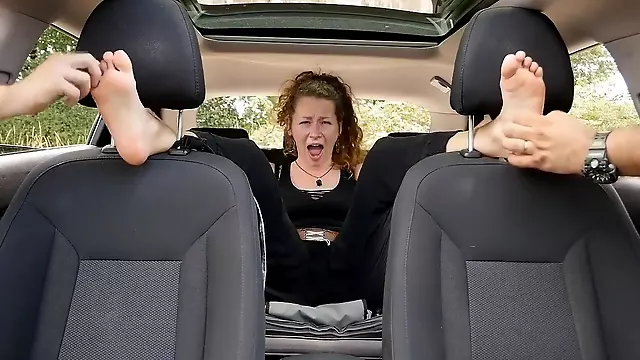 Car Tickling Session with Kinky MILF