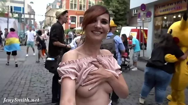 Jeny Smith flashing her perfect tits to strangers on the street