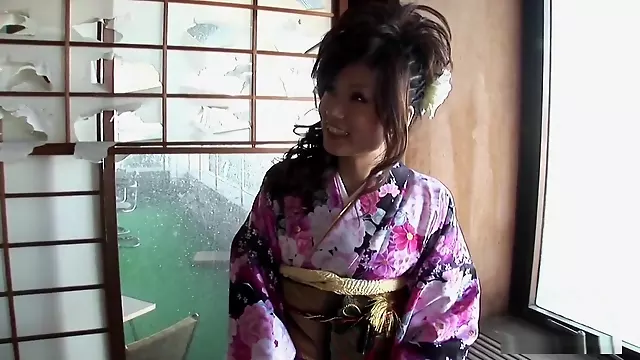 Chiaki in kimono uses sex toys to have huge orgasm
