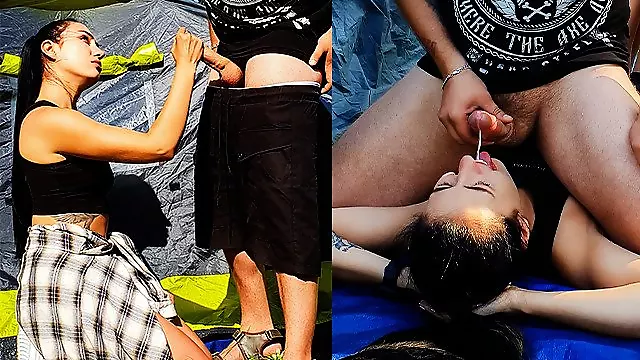 Cum in Mouth Near Tent While Nobody Sees - Vertical Version